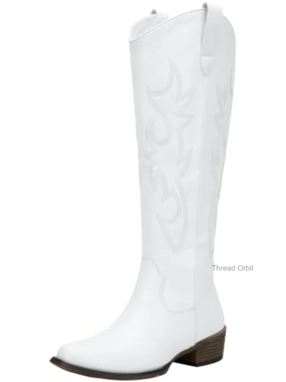 Women's Knee High Cowboy Boots Low Heel Western Tall Boots Faux Leather